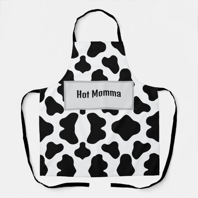 Schwarzweiß-Schürze "Hot Momma" Cowhid-Design Schürze (Vorderseite)