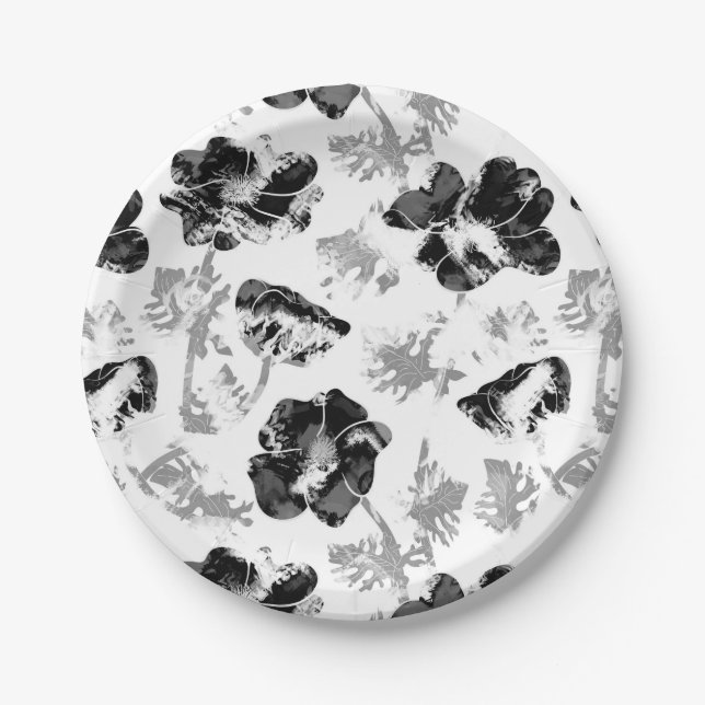 Schwarzweiß, Schwarz, Weiß, Blume, Pappteller (Vorderseite)