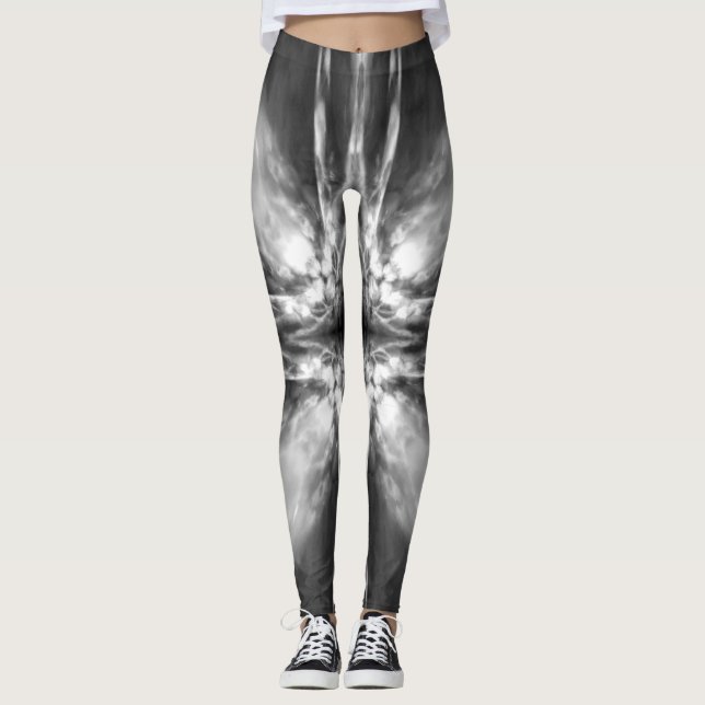 Schwarzweiß-Sternexplosion Leggings (Vorderseite)