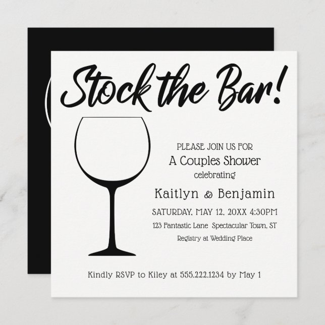Schwarzweiß-Stock die Bar Script Couples Dusche Einladung (Vorne/Hinten)