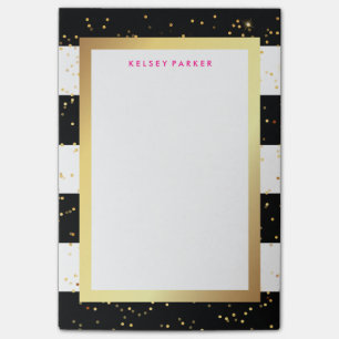 Schwarzweiss-Streifen mit Imitat-Gold und Rosa Post-it Klebezettel