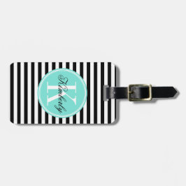 Schwarzweiss-Streifen mit Türkis-Monogramm Gepäckanhänger