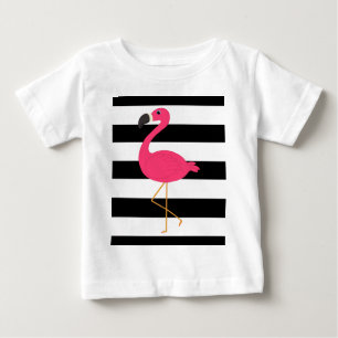 Schwarzweiss-Streifen-Rosa-Flamingo Baby T-shirt