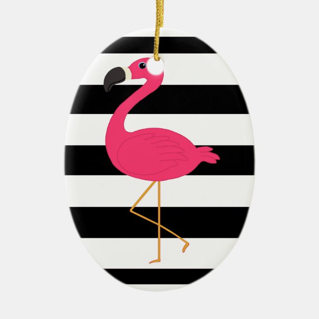 Schwarzweiss-Streifen-Rosa-Flamingo Keramik Ornament (Vorne)