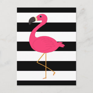 Schwarzweiss-Streifen-Rosa-Flamingo Postkarte