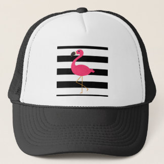 Schwarzweiss-Streifen-Rosa-Flamingo Truckerkappe