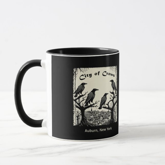 Schwarzweiß-Tasse mit City of Crows Graphic Tasse (Links)