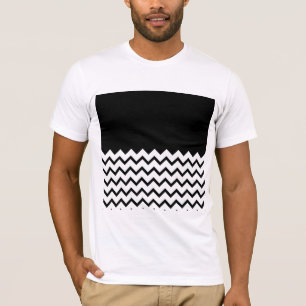 Schwarzweiss. Teil-Zickzack, zerteilen schlichtes T-Shirt