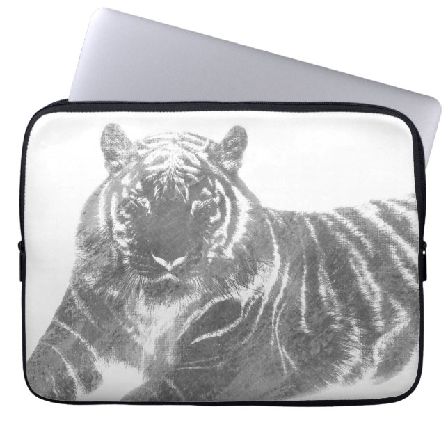 Schwarzweiß-Tiger Laptopschutzhülle (Vorderseite)