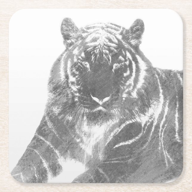 Schwarzweiß-Tiger Rechteckiger Pappuntersetzer (Vorderseite)