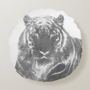 Schwarzweiß-Tiger Rundes Kissen