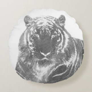 Schwarzweiß-Tiger Rundes Kissen