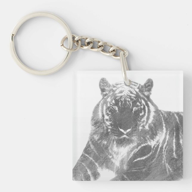 Schwarzweiß-Tiger Schlüsselanhänger (Vorderseite)
