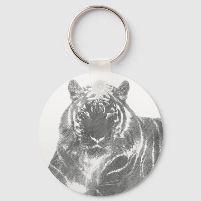 Schwarzweiß-Tiger Schlüsselanhänger (Vorderseite)