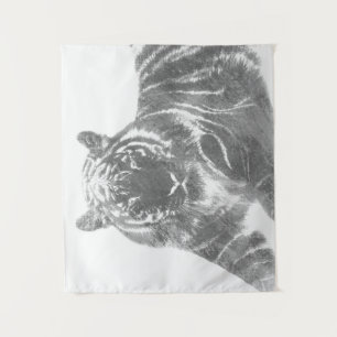 Schwarzweiß-Tiger Wandteppich
