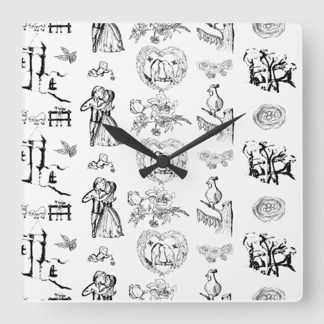 Schwarzweiss-Toile Muster-Quadrat-Wanduhr Quadratische Wanduhr (Vorderseite)