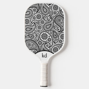 Schwarzweiß-Vintag-Paisley-Monogramm Pickleball Schläger
