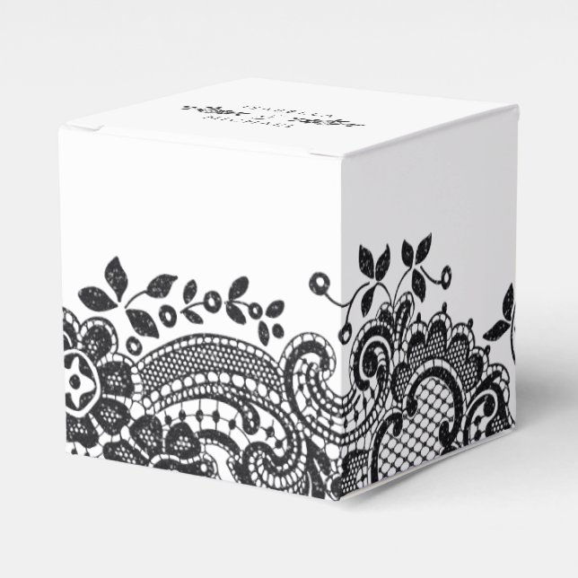 Schwarzweiß-Vintage Spitzen-Gastgeschenk Hochzeit Geschenkschachtel (Vorderseite)