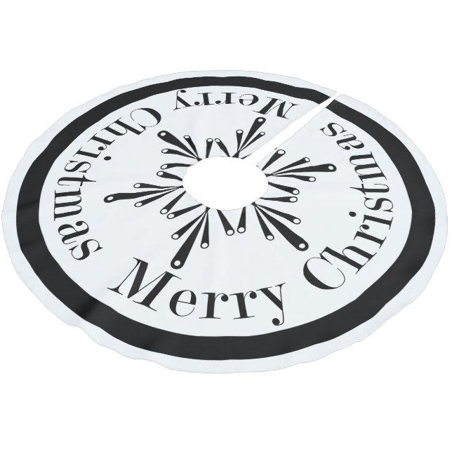 Schwarzweiss-Weihnachtsschneeflocke-Baum-Rock Polyester Weihnachtsbaumdecke (Schrägansicht)