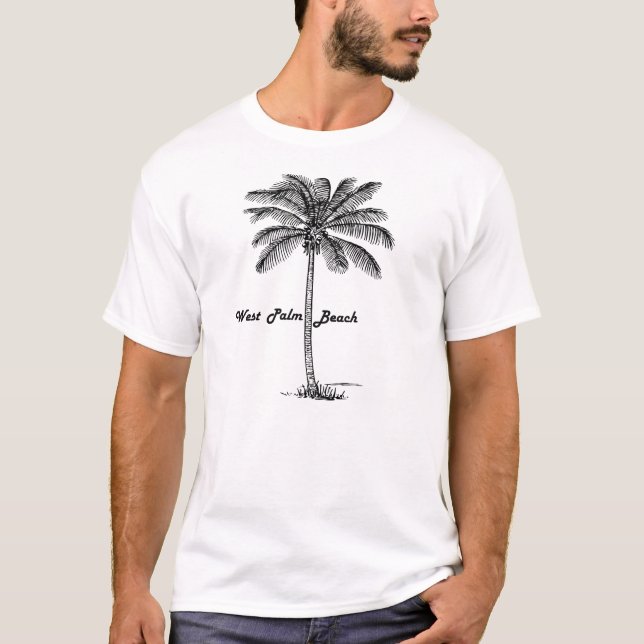 Schwarzweiss-West- Palm Beach u. Palmenentwurf T-Shirt (Vorderseite)