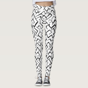 Schwarzweiß-Wiederholmuster Modernes Maze Leggings