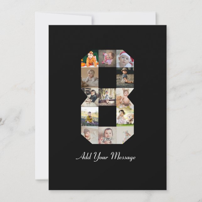 Schwarzweiß-Zahl 8-FotoCollage Ankündigung (Vorderseite)