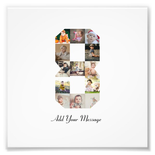 Schwarzweiß-Zahl 8-FotoCollage Fotodruck (Vorne)