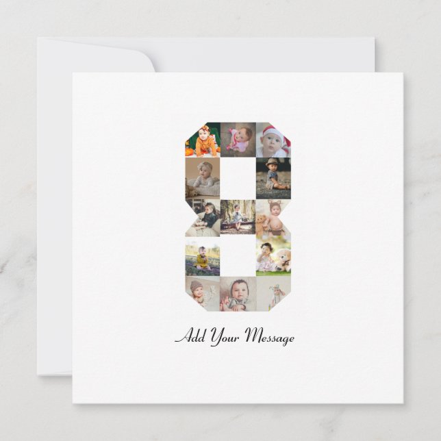 Schwarzweiß-Zahl 8-FotoCollage Karte (Vorderseite)