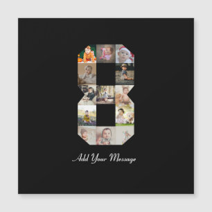 Schwarzweiß-Zahl 8-FotoCollage Magnetkarte