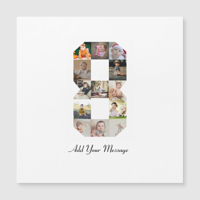 Schwarzweiß-Zahl 8-FotoCollage Magnetkarte (Vorderseite)