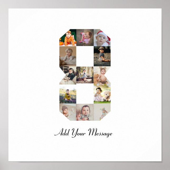 Schwarzweiß-Zahl 8-FotoCollage Poster (Vorne)