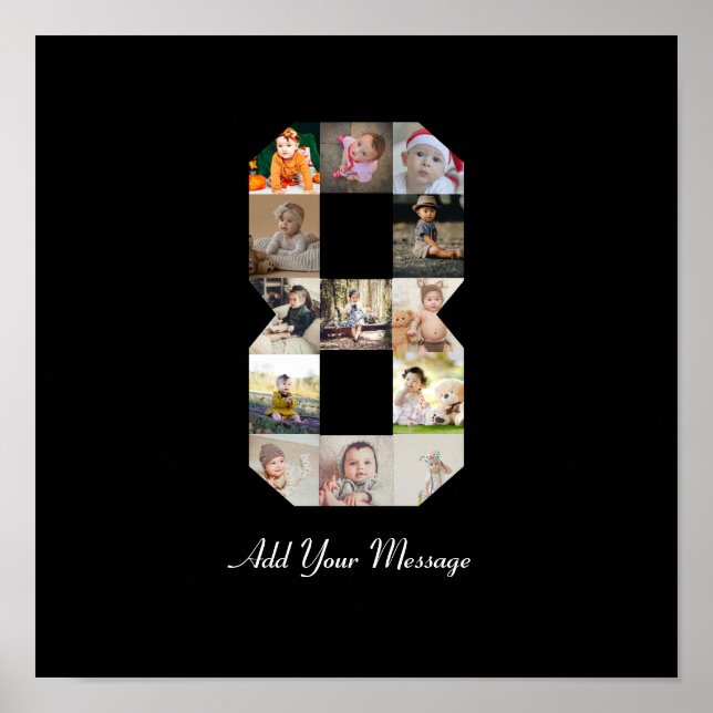 Schwarzweiß-Zahl 8-FotoCollage Poster (Vorne)