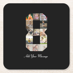 Schwarzweiß-Zahl 8-FotoCollage Rechteckiger Pappuntersetzer