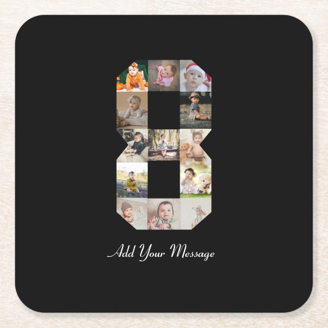 Schwarzweiß-Zahl 8-FotoCollage Rechteckiger Pappuntersetzer (Vorderseite)