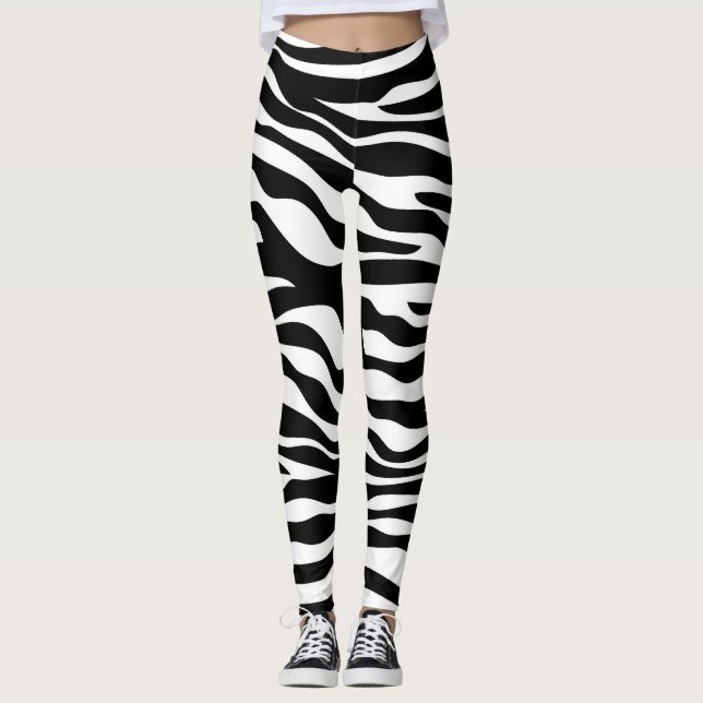 Schwarzweiss-Zebra-Druck Leggings (Vorderseite)