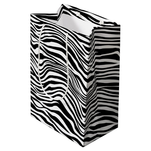 Schwarzweiß-Zebra Mittlere Geschenktüte (Rückseite Schrägansicht)