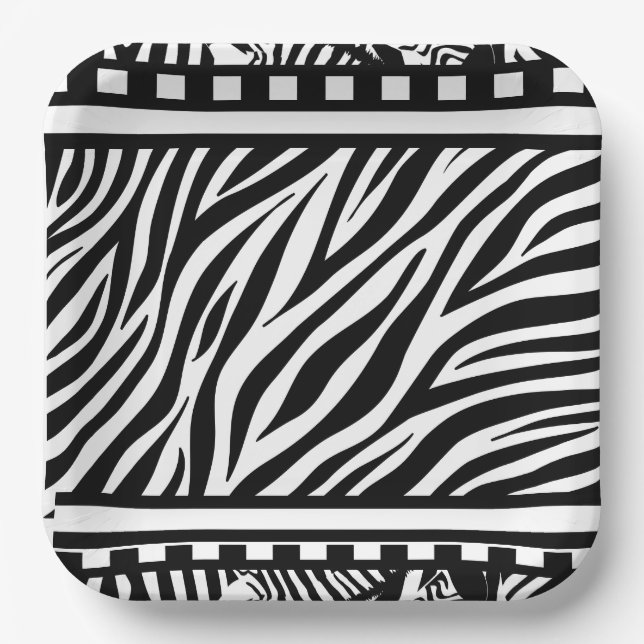 Schwarzweiß-Zebra Pappteller (Vorderseite)