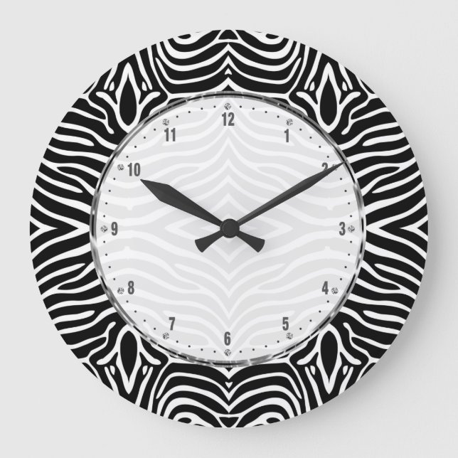 Schwarzweiss-Zebra-Streifen Große Wanduhr (Vorderseite)