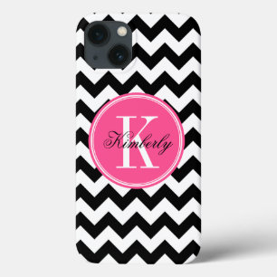 Schwarzweiss-Zickzack mit rosa Monogramm Case-Mate iPhone Hülle