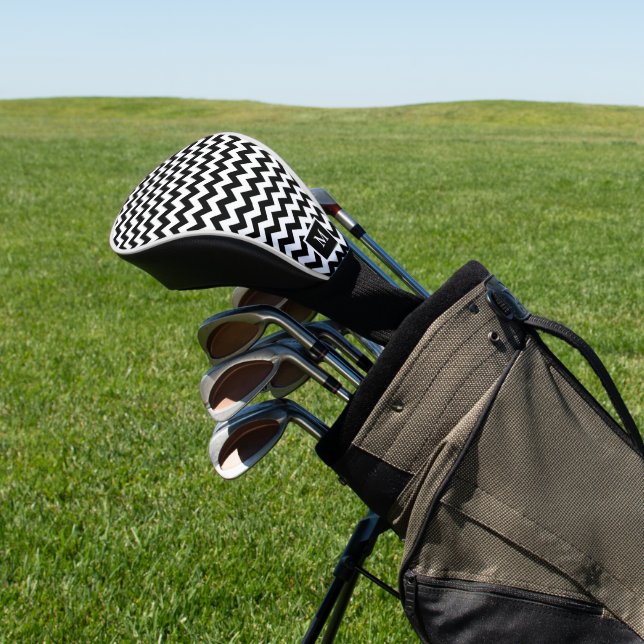 Schwarzweiß-Zickzack Zickzack-Muster Golf Headcover (In SItu)