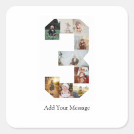 Schwarzweißbild 3 FotoCollage Quadratischer Aufkleber