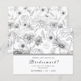 Schwarzweißbild-Blume-Design: Meine Bridesmaid Einladung