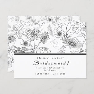 Schwarzweißbild-Blume-Design: Meine Bridesmaid Einladung