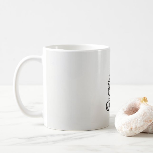 Schwarzweißbild eines verzierten Designs Kaffeetasse (Mit Donut)