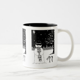 Schwarzweißbild niedlicher Schneemann Weihnachten Zweifarbige Tasse
