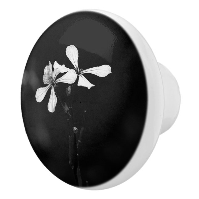 Schwarzweißblumen Keramikknauf (Rechts)
