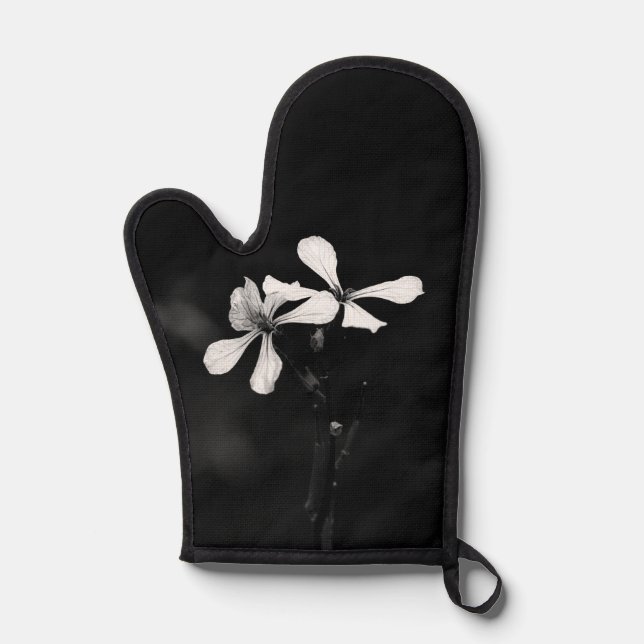 Schwarzweißblumen Ofenhandschuh (Vorderseite)