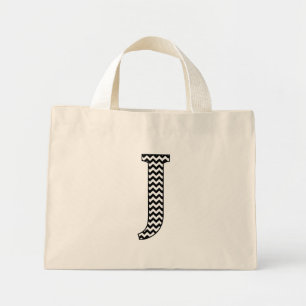 Schwarzweißbuchstaben J Monogram Mini Stoffbeutel