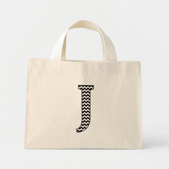 Schwarzweißbuchstaben J Monogram Mini Stoffbeutel (Vorne)