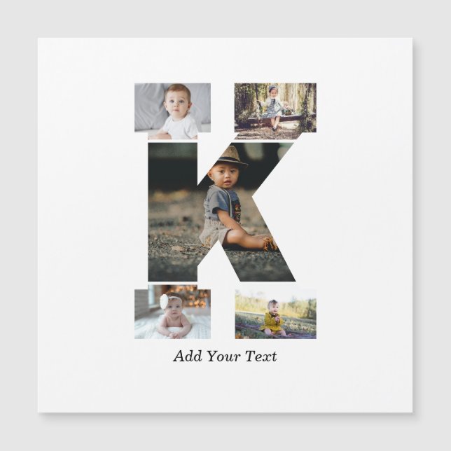 Schwarzweißbuchstaben K FotoCollage Magnetkarte (Vorderseite)